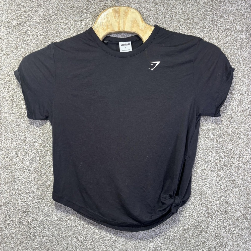 Gymshark Shirt Womens Large Black Tie Front Short Sleeve Athletic Workout Tee